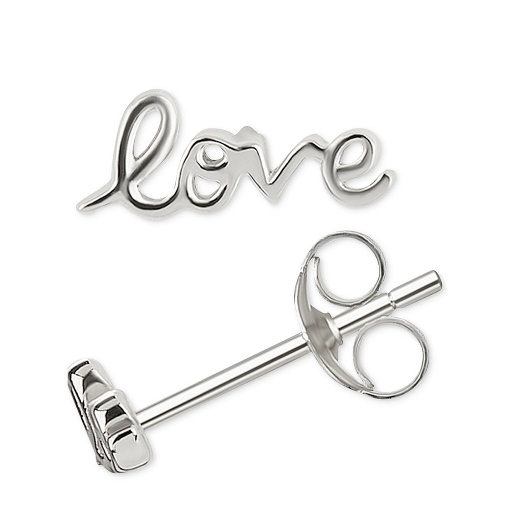 Love Script Stud Earrings in Sterling Silver New